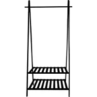 MSV Kledingrek met Planken - Praktische Opbergruimte - Elegante Kledingkast - Bamboe & MDF - 80/94x45x179cm - Zwart