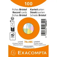 Exacompta Pak 100 steekkaarten onder krimpfolie - Bristol gelijnd niet geperforeerd 74x105mm - Geassorteerd - 10852E