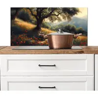 KitchenYeah Spatscherm keuken 90x45 cm - Kookplaat achterwand Bankje - Boom - Klaprozen - Heuvels - Muurbeschermer - Spatwand fornuis - Hoogwaardig aluminium