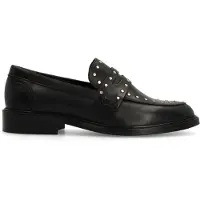 Manfield Zwarte leren loafers met goudkleurige studs | Maat 36