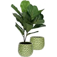 Mega Collections Plantenpot/bloempot Pebblo - 2x - keramiek/geglazuurd - groen - druppels - D17 x H15 cm