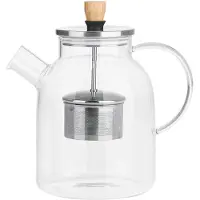 BEEM Teapot Glass, Glazen theepot met theefilter – 1,5L, Glas/Bamboo/RVS