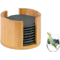 Westmark 8 onderzetters van natuurlijke schiefer, rond, diameter 10 cm, in bambusdoos. Artikelnummer: 106725. EAN: 4004094692161