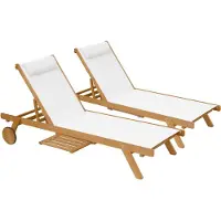 Oviala - Set van 2 ligstoelen met kussen en wit houten tafeltje - Calgary