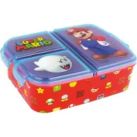 P:OS Super Mario lunchbox voor kinderen met 3 compartimenten, plastic lunchbox met clipsluitingen, lunchbox voor kleuterschool, school en vrije tijd, veelkleurig
