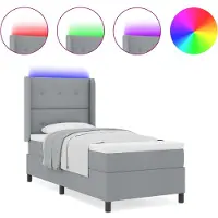 vidaXL LED Box Spring Bed met hoofdeinde Lichtgrijs 90 x 200 cm Stof