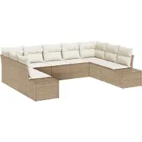 vidaXL Tuinset met 9 onderdelen, 8 zitplaatsen, beige en crème kleur, van polyrotan