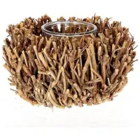 HBX natural living Theelichthouder Tea Branch D22H12 Bruin bruin Glas