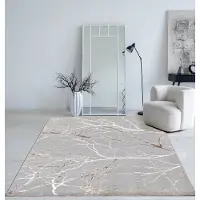 The Carpet Mila – Modern vloerkleed met takkenmotief en glansstructuur, geschikt voor woonkamer en hal, grijs met bruin takken, 140 x 200 cm