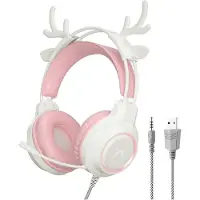 Kinsi Gaming Headset met hertenoor – Ruisonderdrukkende Over-Ear Koptelefoon met 360° Microfoon – Voor PC/PS5/PS4