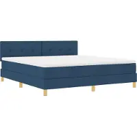 vidaXL LED boxspringbed met kussens, blauw, 180 x 200 cm, gestoffeerd