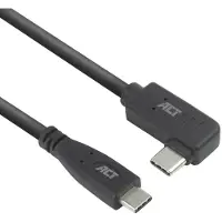 ACT USB 3.0 10Gbps 60W USB Type-C (recht) naar USB Type-C (haaks links/rechts) kabel, 3 meter AC7408