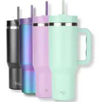 MILU Tumbler 1200ml met Rietje en Handvat | 24u Koud / 48u Ijs / 12u Heet | Dubbelwandige Isolatie Thermosbeker Koffie Voor in de Auto | Thermos Beker Travel Mug to go (Mint)