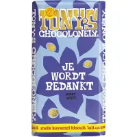 Tony's Chocolonely Chocolade - Je Wordt Bedankt Chocolade Reep Melk Karamel Biscuit - Gifting Bar