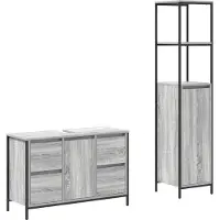 vidaXL Badkamermeubel Set 2 st Grijs Sonoma en Zwart 36 x 35 x 165 cm