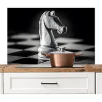KitchenYeah Spatscherm keuken 100x65 cm - Kookplaat achterwand Paard - Hout - Schaalbord - Zwart - Muurbeschermer - Spatwand fornuis - Hoogwaardig aluminium