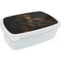 MuchoWow Broodtrommel Wit - Lunchbox Beer - Bruin - Pak - Hoed - Brooddoos 18x12x6 cm - Brood lunch box - Broodtrommels voor kinderen en volwassenen