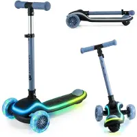 Kinderkraft RAKET - Loopfiets - 3 wielen - LED-platform en RGB-wielen - Hoogte verstelbaar - Opvouwbaar - Vanaf 2 jaar - Tot 50 kg - Blauw