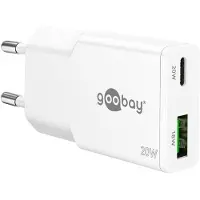 Goobay slim USB lader | USB-C PD + USB-A QC | GaN | 20W | wit