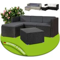 Juskys Loungeset - 3 Persoons - Polyrotan - 178 x 69 x 65 cm - Zwart / Antraciet