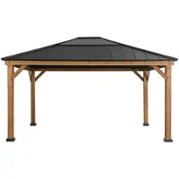 Sunjoy Gazebo luxe tuinpaviljoen in cedarwood/antraciet powder coated staal met lichtdoorlatende hard-top 452 x 393cm