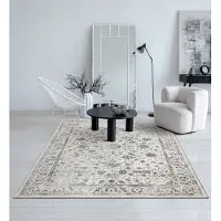 The Carpet Mila – Klassiek glanzend vloerkleed met bloemenpatroon, geschikt voor woonkamer en eetkamer, crème beige met klassieke bloemen, 160 x 230 cm