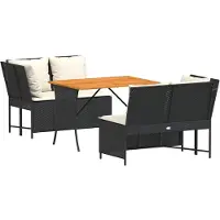 vidaXL 3-delige Loungeset met kussens poly rattan zwart