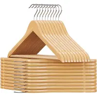 Songmics Houten kleerhanger antislip, Natuurlijke kleuren + zilver / 20
