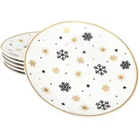 MamboCat Set van 6 sterren zwart en goud steengoed gebaksbordjes voor 6 personen - 23108240
