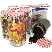 MamboCat Set van 12 ronde potten 1062 ml Naar 82 rood geruit deksel incl. Diamant Gelierzauber receptenboekje