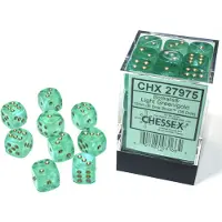 Chessex Borealis D6 12mm Lichtgroen/goud Lichtgevend Dobbelsteenset (36 stuks)