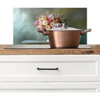 KitchenYeah Spatscherm keuken 70x30 cm - Kookplaat achterwand Orchidee - Boeket - Vaas - Bloemen - Muurbeschermer - Spatwand fornuis - Hoogwaardig aluminium
