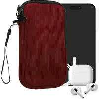 Kwmobile Telefoontasje voor L - 6,5" Hoesje - Van Neopreen en Ribfluweel - Mobieltasje 16,5 x 8,9 cm - Smartphone tasje in wijnrood