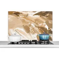 KitchenYeah Spatscherm keuken 100x65 cm - Kookplaat achterwand Goud - Beige - Abstract - Muurbeschermer - Spatwand fornuis - Hoogwaardig aluminium