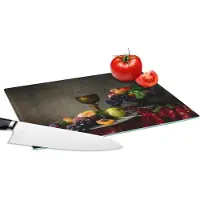 KitchenYeah Glazen Snijplank - 28x20 - Rustiek - Tafel - Fruit - Stilleven - Beker - Snijplanken Glas