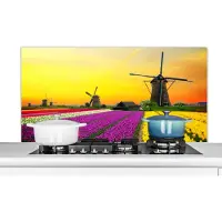 KitchenYeah Spatscherm keuken 120x60 cm - Kookplaat achterwand Windmolen - Tulpen - Bloemen - Lente - Muurbeschermer - Spatwand fornuis - Hoogwaardig aluminium