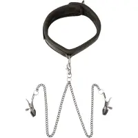 Sei mio - halsband met tepelklemmen - zwart