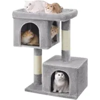 Hoppa! | Kraboom 101 cm XL | Kattenhuis voor extra grote katten | Groot platform | 2 kattenholen | Sisalstammen | Lichtgrijs