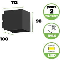 Lutec Qadra - LED wandlamp voor buiten - Up & Down met verschillende lichtpatronen - 575Lm - 3000K warm licht - IP54 extra weerbestendig - Zwart - 112 x 100 x 98 mm