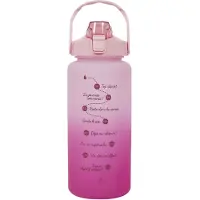 WDMT Motivatie Waterfles 2 Liter - Grote Drinkfles met Tijdmarkeringen - BPA-vrij - Perfect voor Fitness en Hydratatie - Extra Grote Bidon - Roze