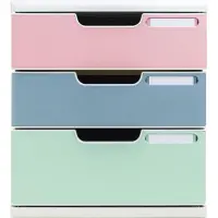 Exacompta Autentik ladebox, voor A4/A4+, gemaakt van gerecycled plastic, gesloten lades, stapelbaar, geluidloos uittrekbaar, 3 lades, geassorteerde kleuren