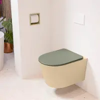Mondiaz LAVIE hangend toilet single fire rimless diepspoel Sand, Toiletzitting met quick-release & softclose Army