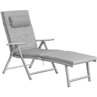 Songmics Ligstoel met matras van 6 cm dik, Rookgrijs