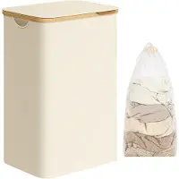 Songmics Wasmand met deksel, Romig wit / 90L (42 x 32 x 70,5 cm)
