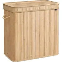 Songmics Wasmand met afneembaar deksel en machinewasbaar, Natuurlijk beige / 150 L