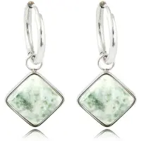My Bendel -Zilverkleurige Oorbellen met Green Spotted Jade Edelsteen - met Luxe Cadeauverpakking | Sieraden Voor Dames