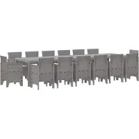 vidaXL Tuin Eettafel Set 15 st Lichtgrijs Polt riet