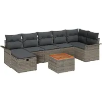 vidaXL Tuinset met 8 zitplaatsen, grijs, van polyrotan