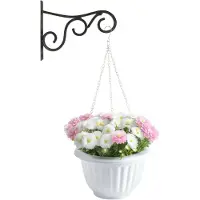 PlasticForte Hangpot + Muurhaak Gerona - wit - kunststof - metaal - D25 cm - tuinaccessoires