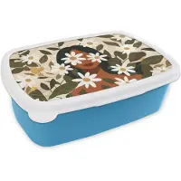 MuchoWow Broodtrommel Blauw - Lunchbox Illustratie - Vrouw - Madeliefjes - Wit - Brooddoos 18x12x6 cm - Brood lunch box - Broodtrommels voor kinderen en volwassenen